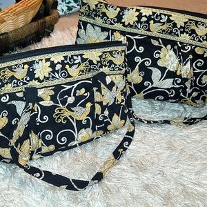 Vera Bradley Black and Gold Floral Quilted Tote Set